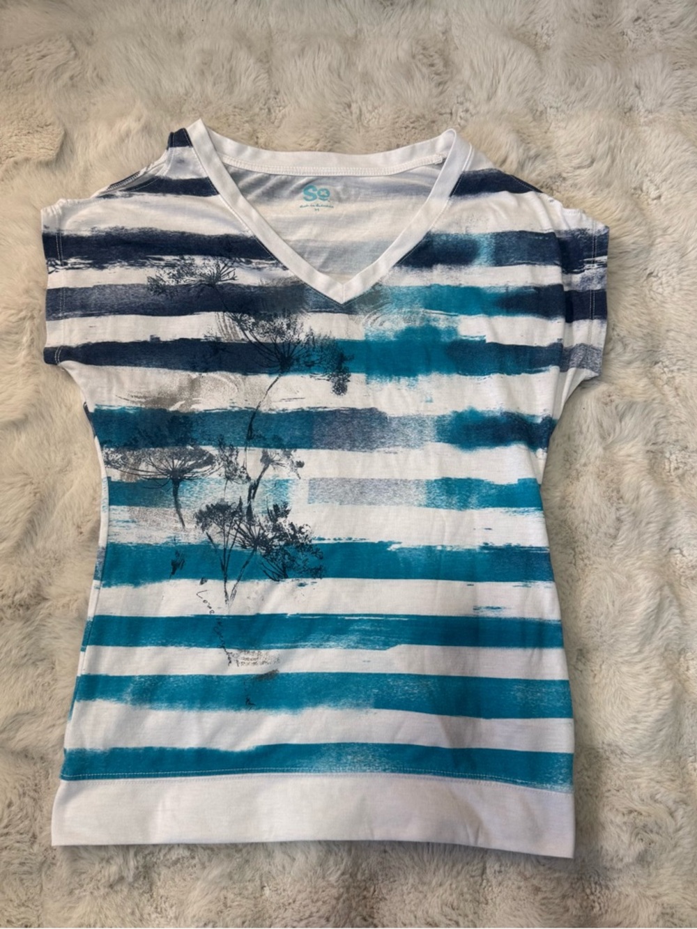 SO Watercolor Stripe Botanical V-Neck Tee